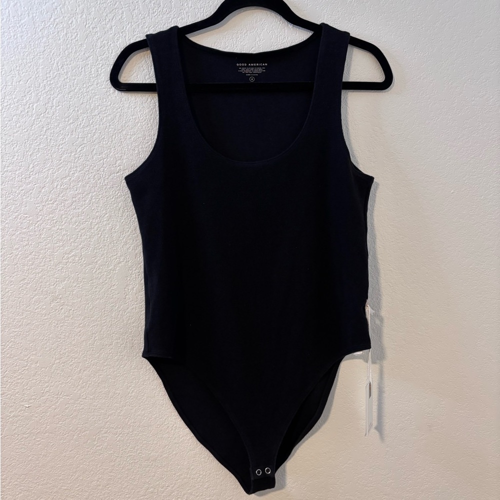 Good American Black Ribbed Sleeveless Bodysuit Size 4 NWT